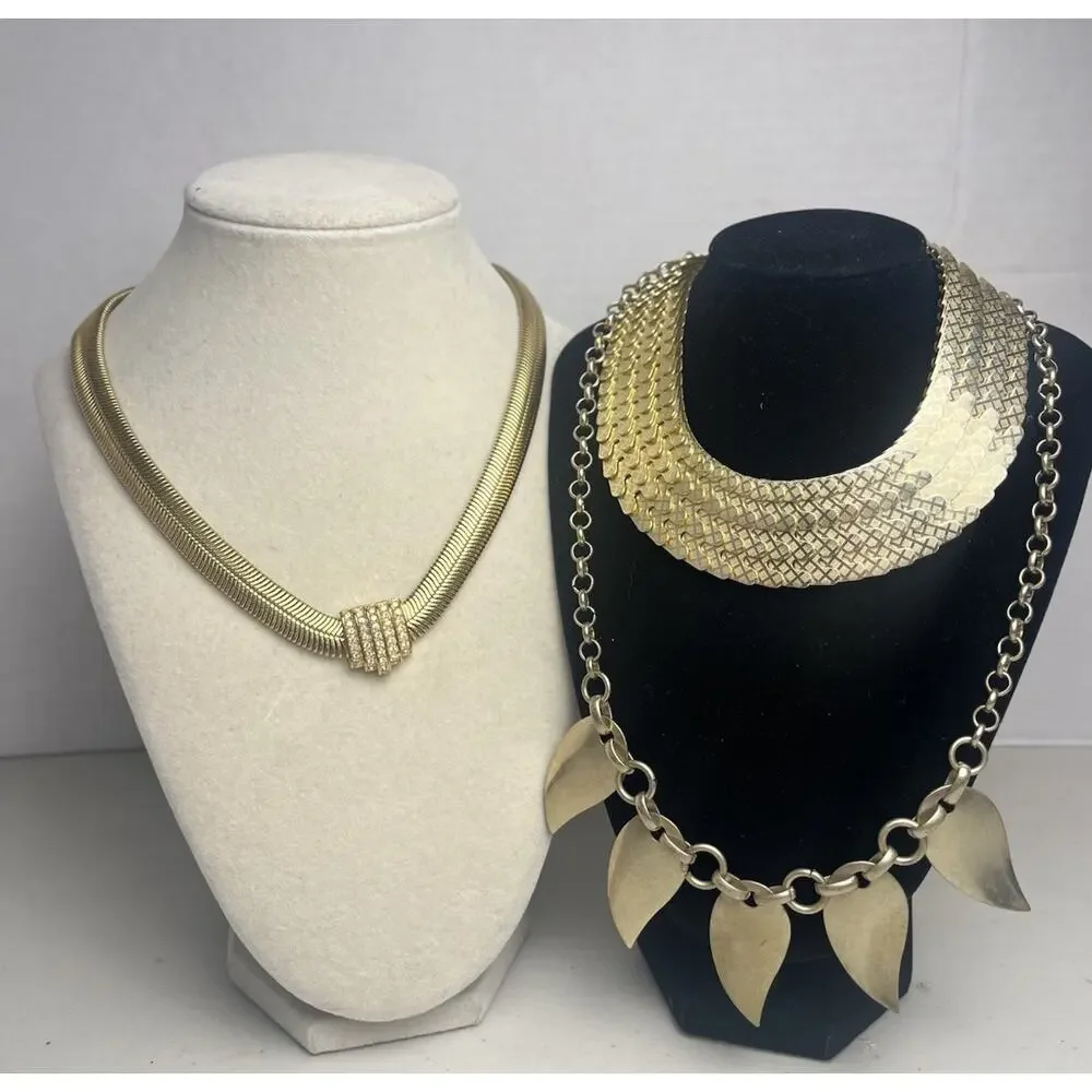 Gold Tone Snake Chain Necklace Collar Fringe Bib Leaf Vintage Estate Jewelry Lot